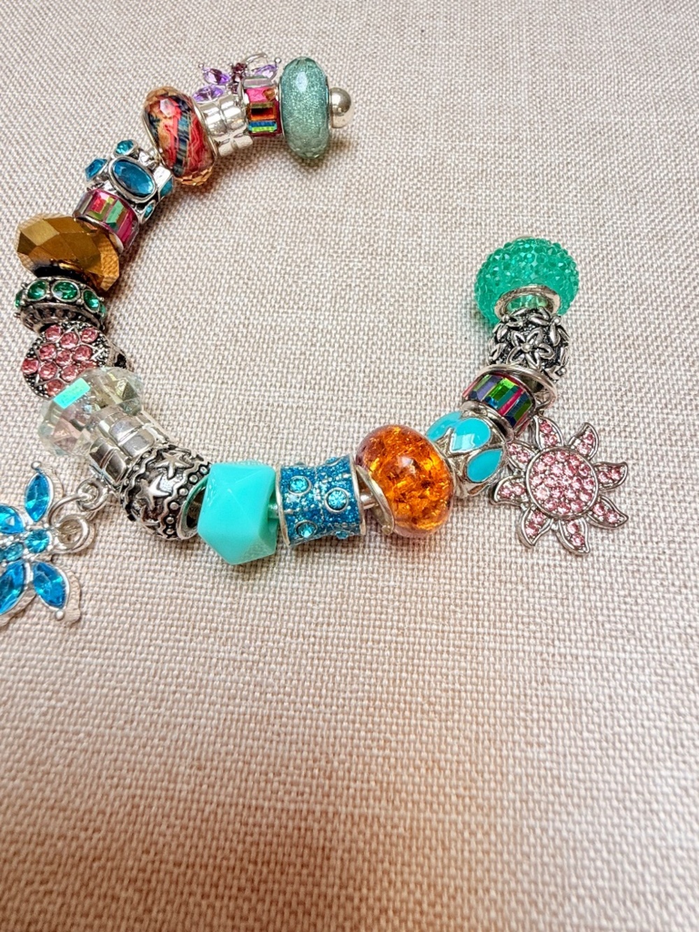 Beaded Pandora Style Charm Bracelet NOT Sterling Silver - Picture 4 of 10